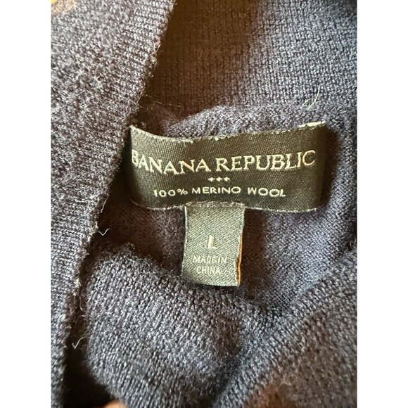 Banana Republic Womens Merino Wool Button Neck Striped Sweater Large Navy White - Picture 3 of 8